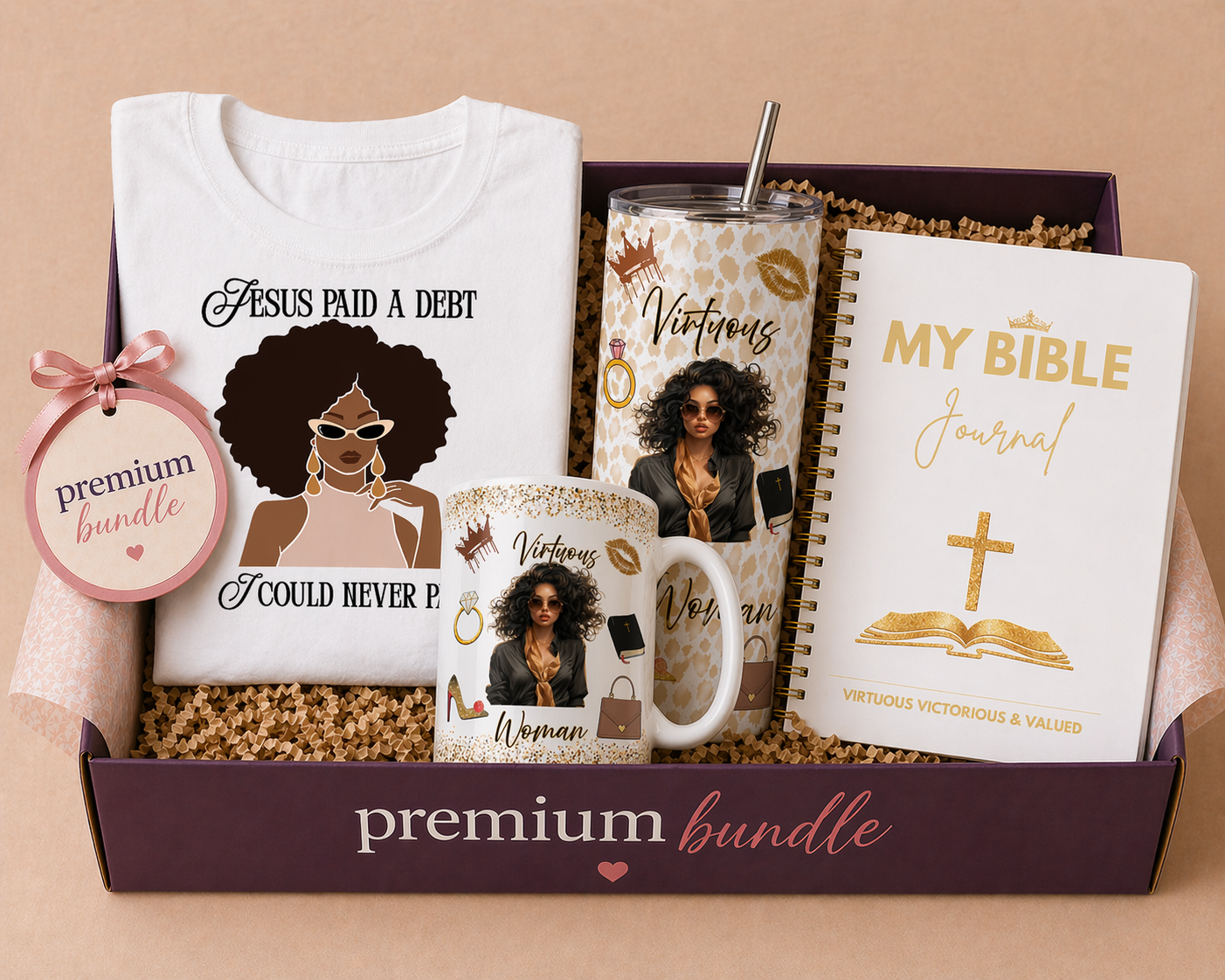 The Premium Bundle— T-Shirt + Tumbler + Journal + Mug $74.99