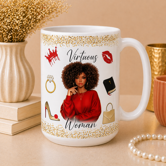 Virtuous Woman Ceramic Mug - Curly Hair