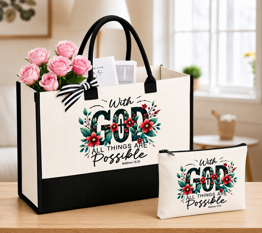 With God All Things Are Possible Tote & Cosmetic Bag Set