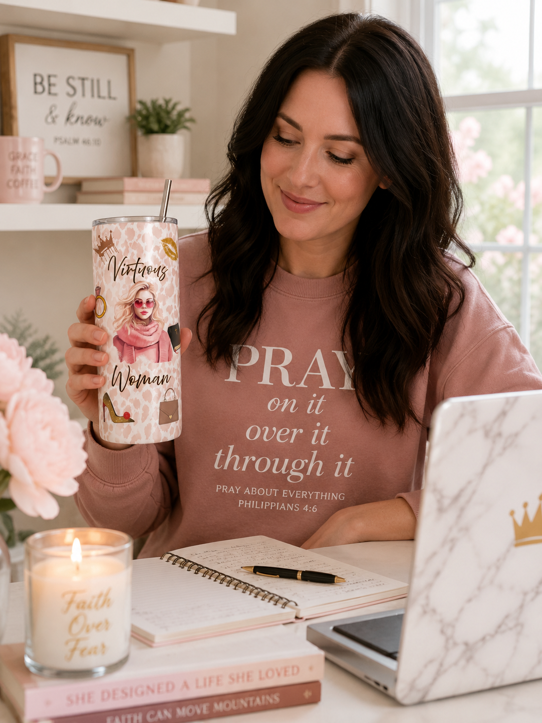 Virtuous Woman Leopard Tumbler — Pink Scarf